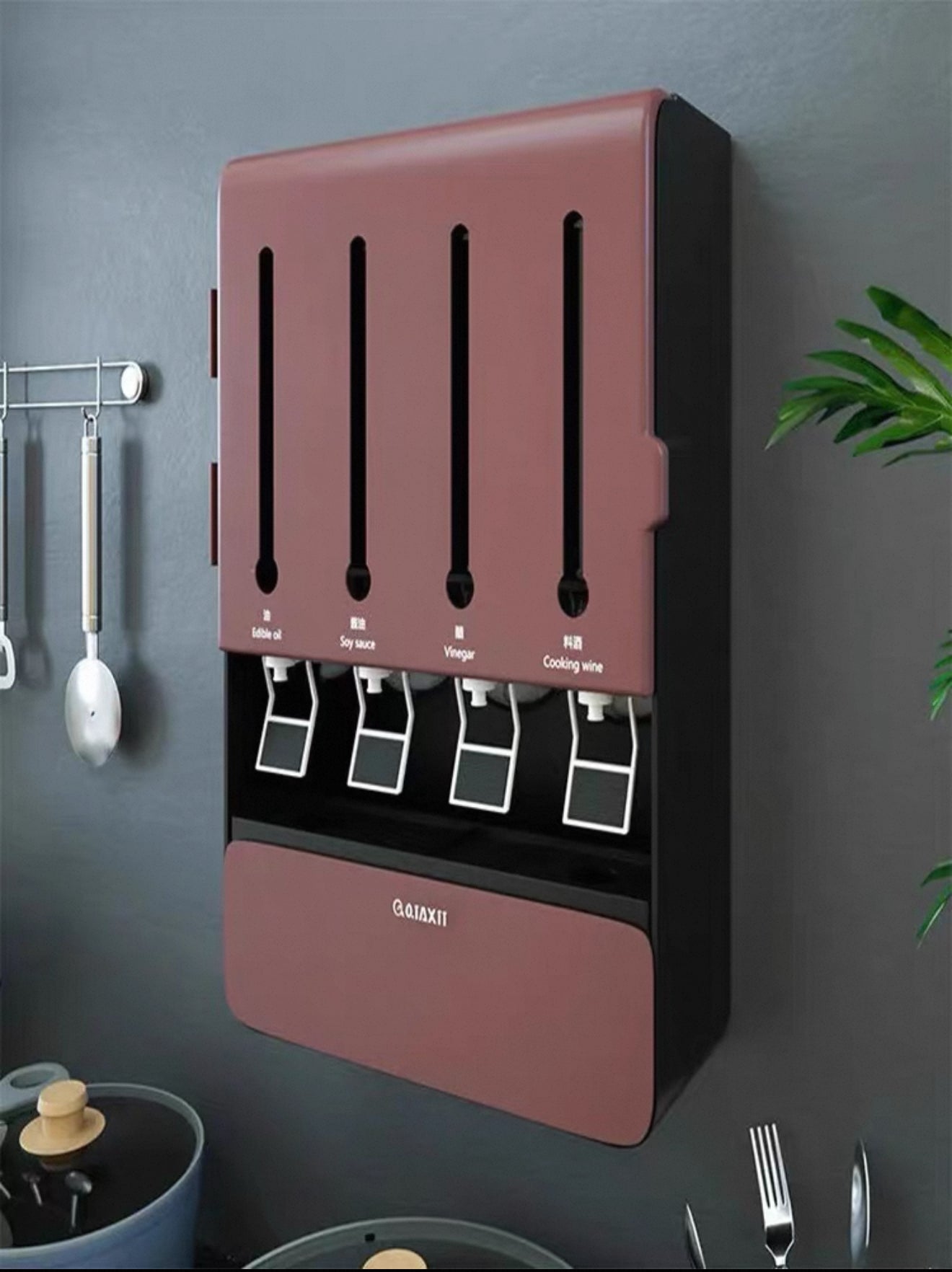 Wall-Mounted Kitchen Spice Rack – No-Drill Luxury Seasoning Organizer with Sauce & Vinegar Storage
