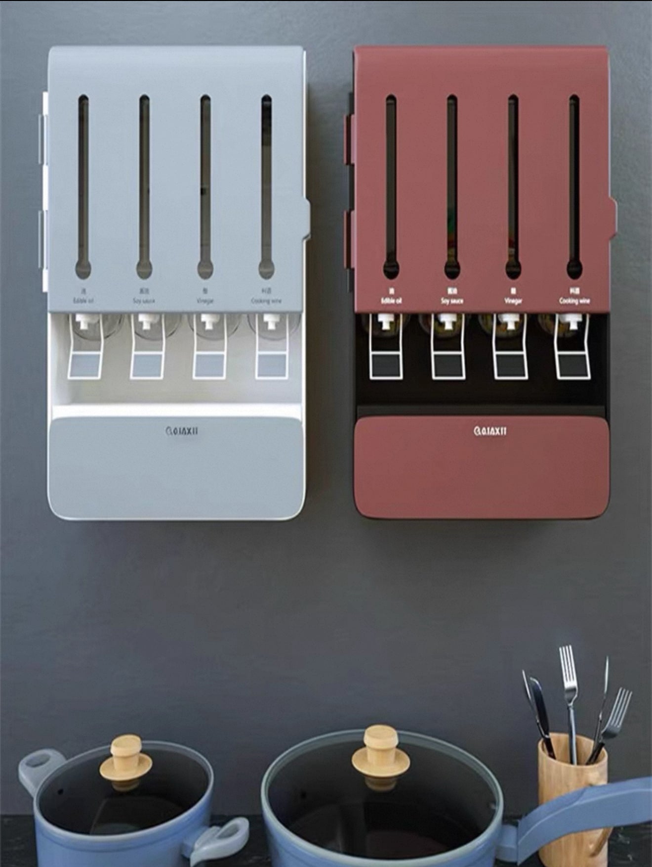 Wall-Mounted Kitchen Spice Rack – No-Drill Luxury Seasoning Organizer with Sauce & Vinegar Storage