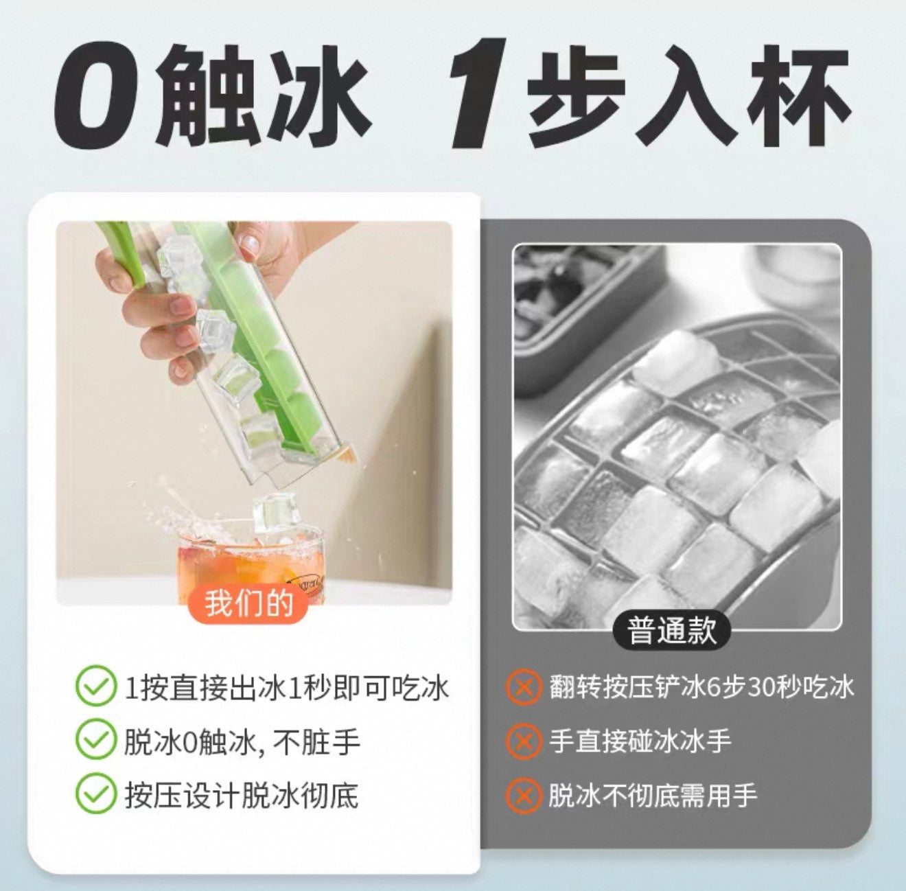 Feixiang Ice Cube Tray – Press-Type Ice Maker Mold, One-Cup Portion, Food-Grade Contact-Free Freezer Ice Storage