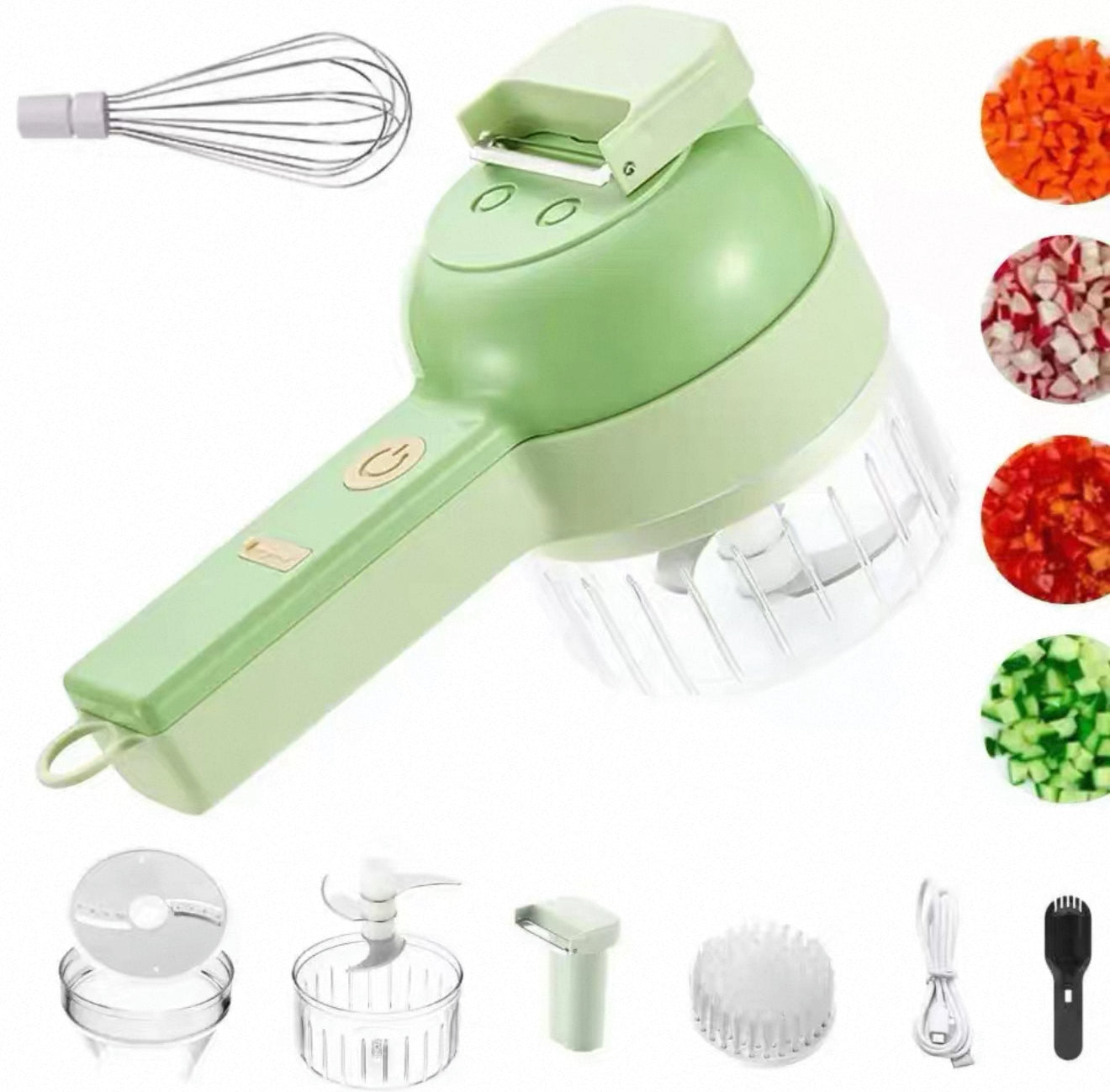 Electric Multifunctional Vegetable Chopper – Garlic Crusher, Chili Cutter, Onion Slicer, Ginger Grinder, Handheld Kitchen Tool